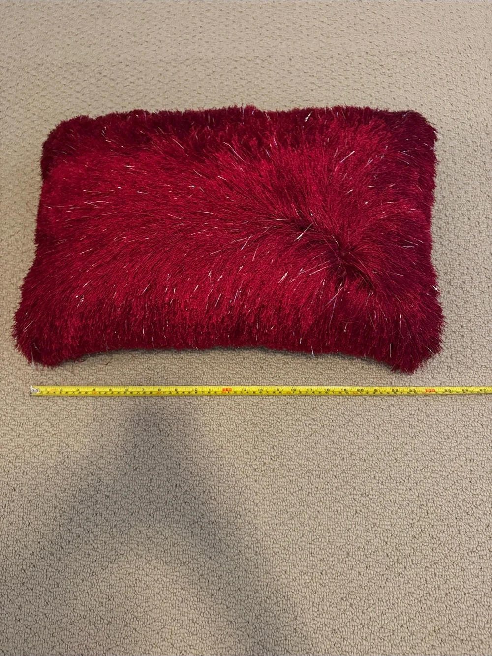 Plush Faux Fur Accent Pillow in Deep Red